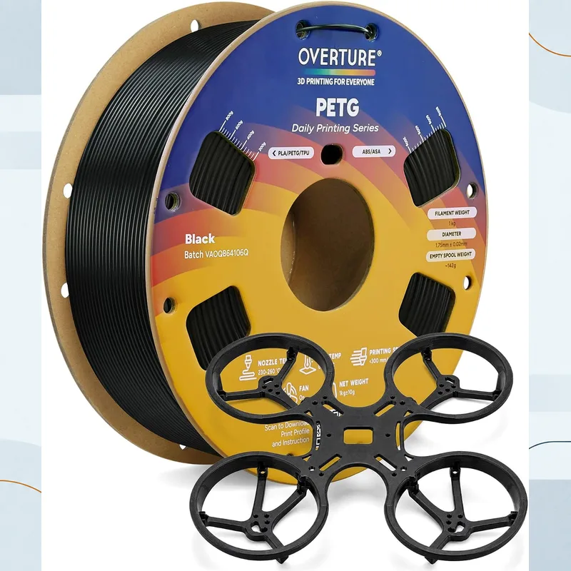 OVERTURE High Speed PETG black filament on a cardboard spool