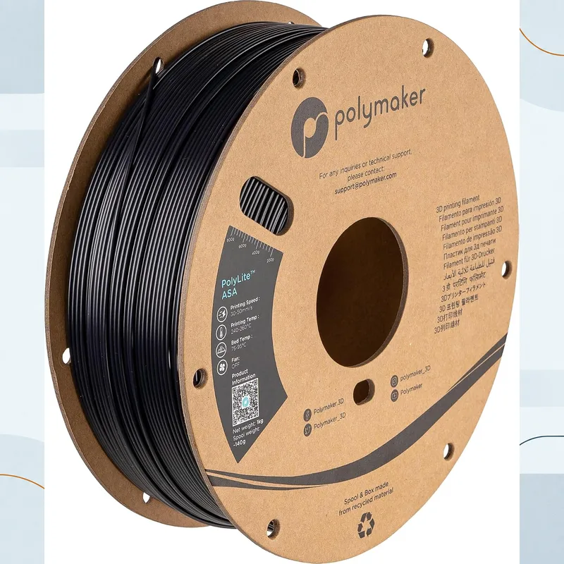 Polymaker PolyLite ASA black filament on a cardboard spool