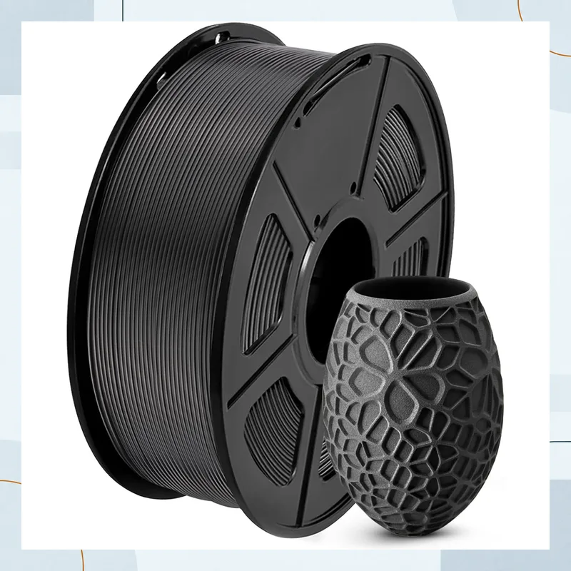 SUNLU black PLA filament on a plastic spool