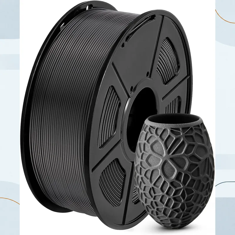 SUNLU PLA black filament on a molded plastic spool
