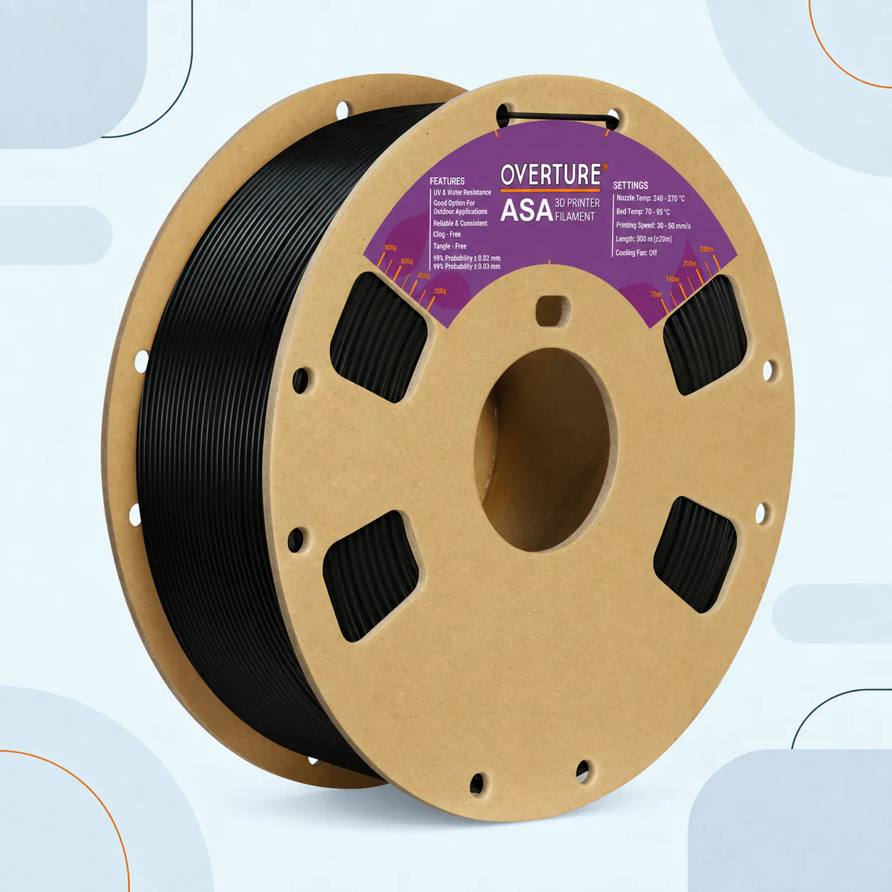 OVERTURE ASA filament spool, 1.75 mm, 1 kg, black