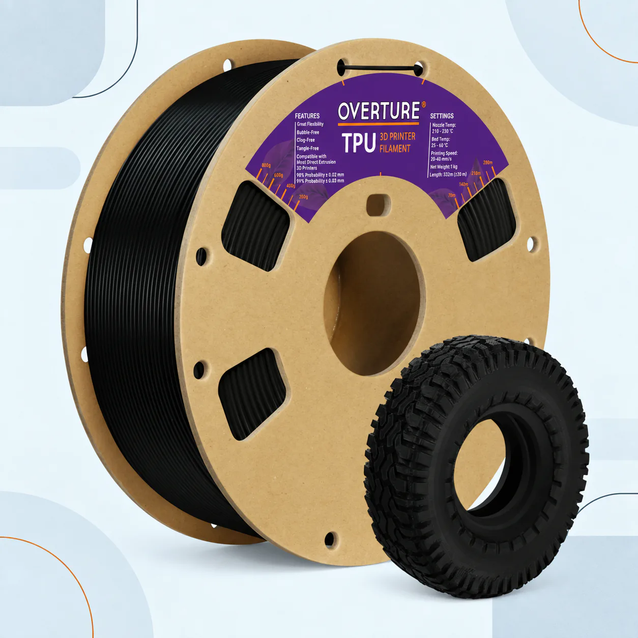 OVERTURE TPU 95A filament spool, 1.75 mm, 1 kg, digital blue