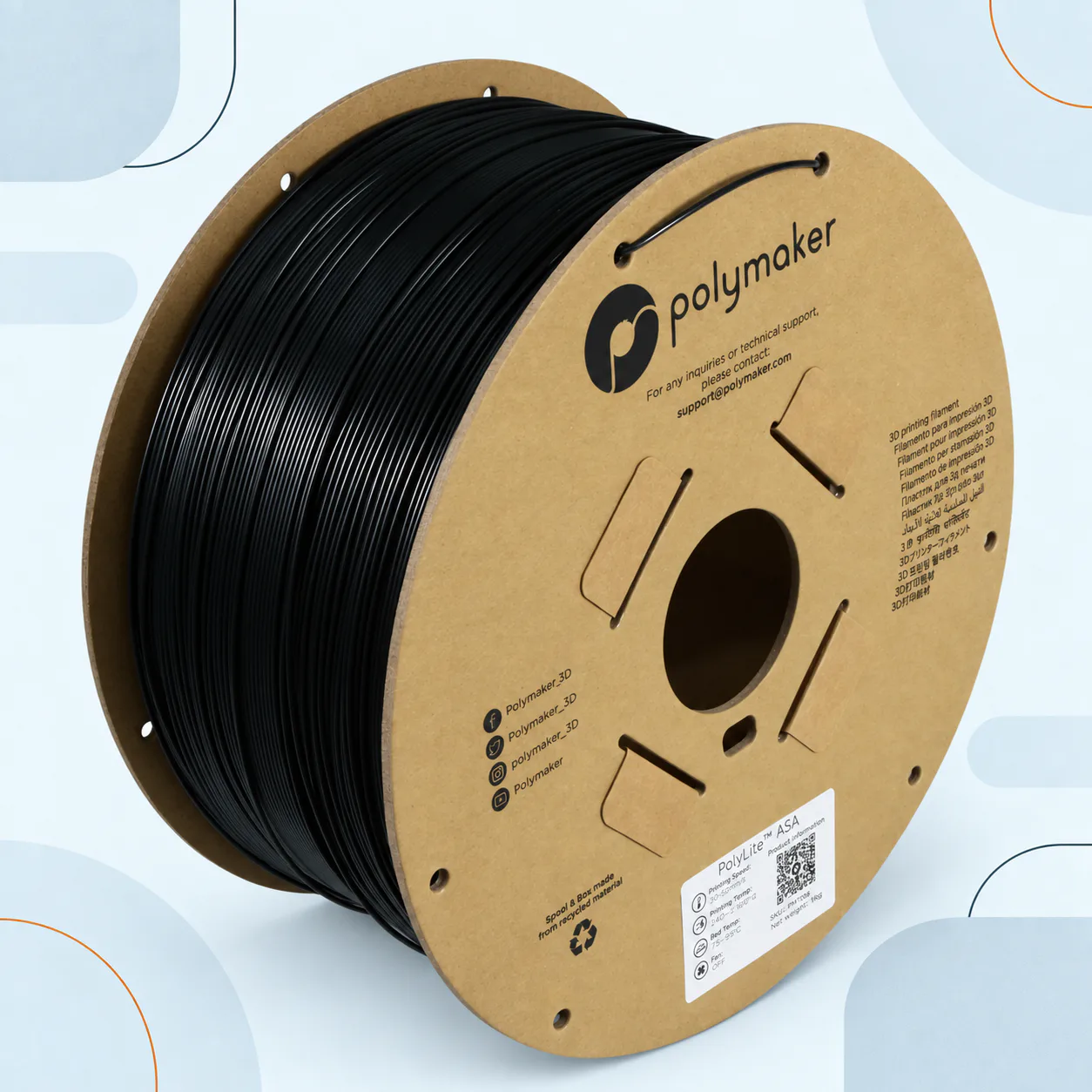 Polymaker ASA filament spool, 1.75 mm, 1 kg, black