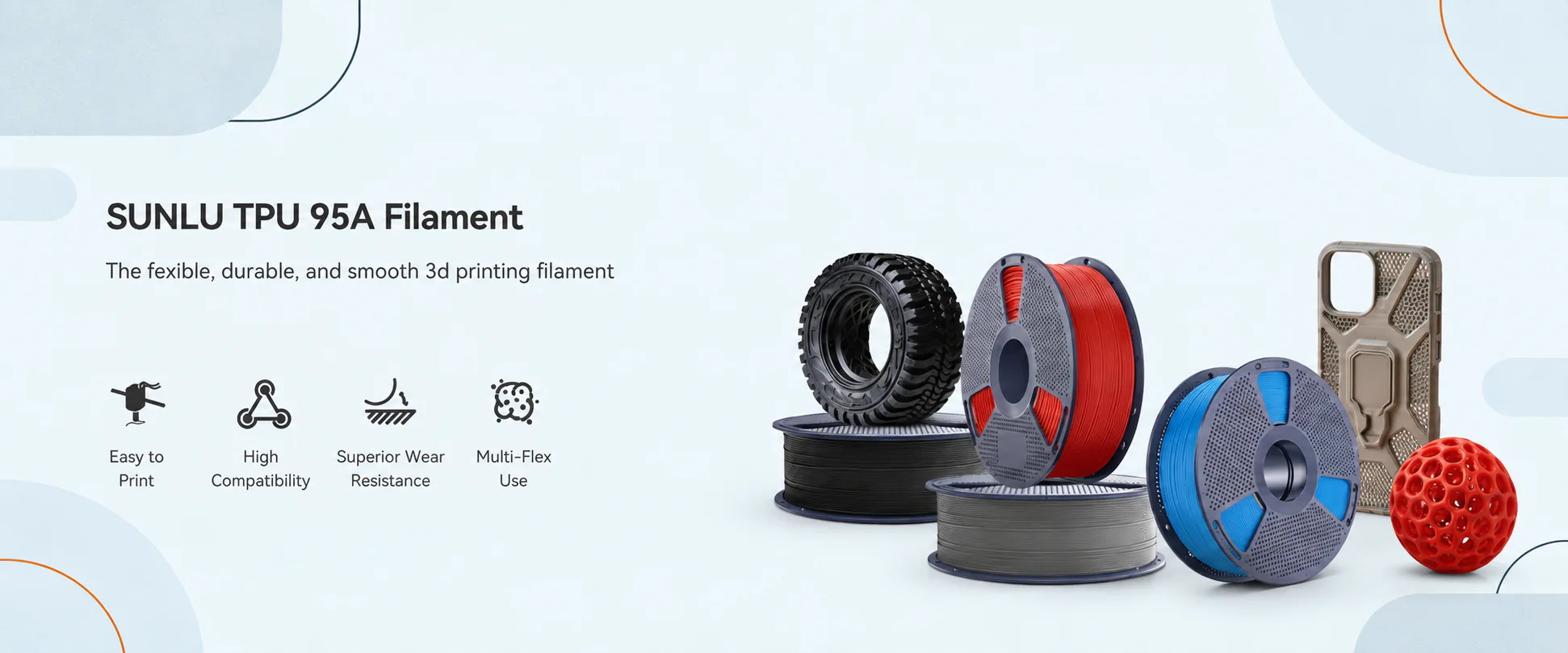 SUNLU TPU 95A filament spool, 1.75 mm, 1 kg, white